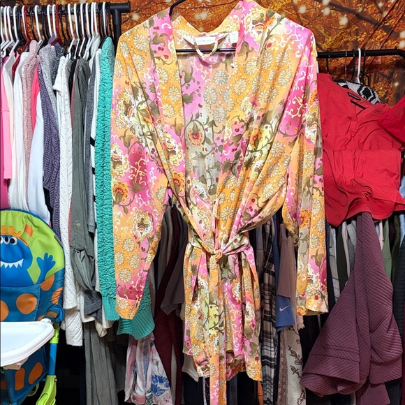 Victoria's Secret Other - Victoria’s Secret Sheer Floral Kimono Robe Pink Yellow Pastel